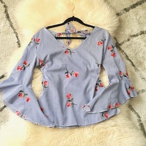 Striped, floral blouse